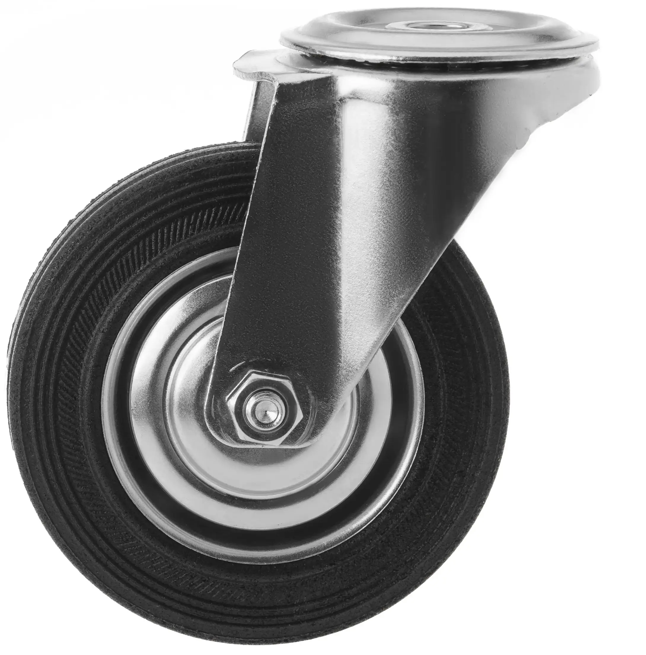 Промышленное колесо, диаметр 100мм, крепление под болт 12,5мм, поворотное, черная резина, роликовый подшипник - SCh 42
